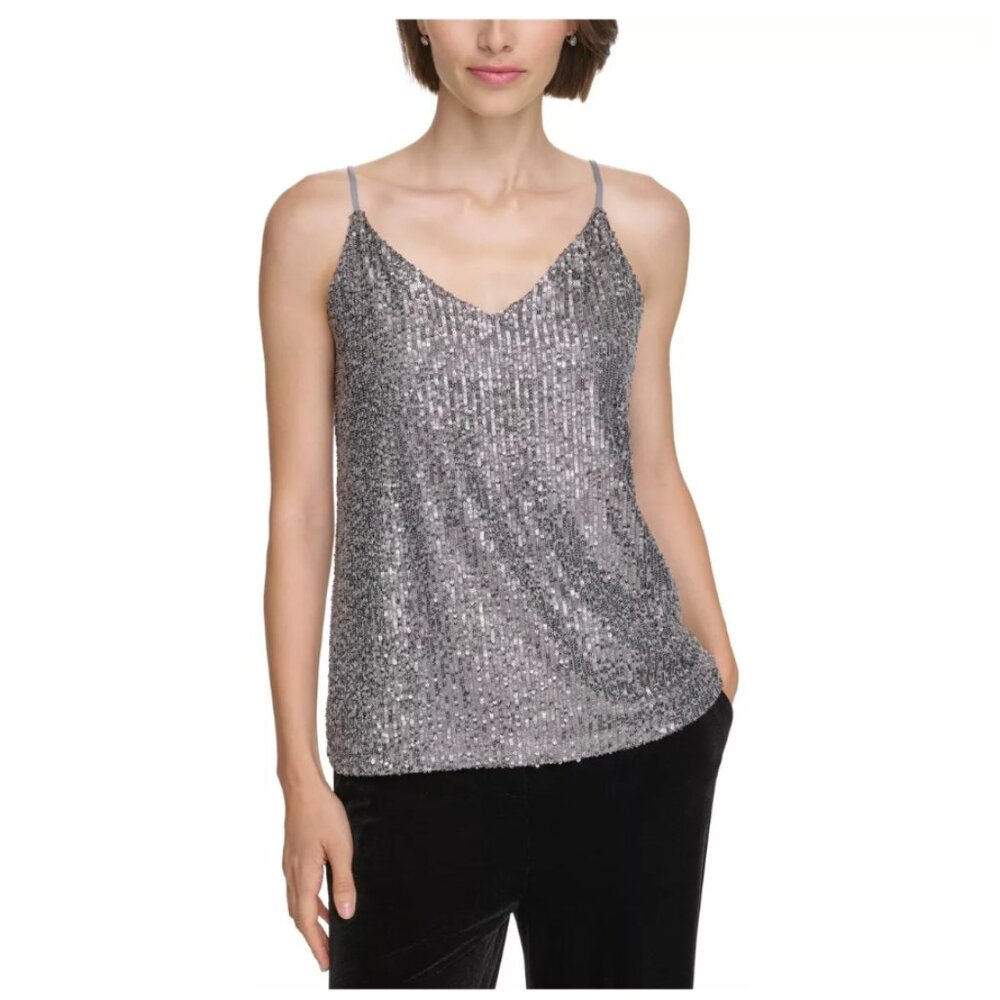 NWT Calvin Klein Sequin Camisole Cami Tank Top in gray-silver - Size M